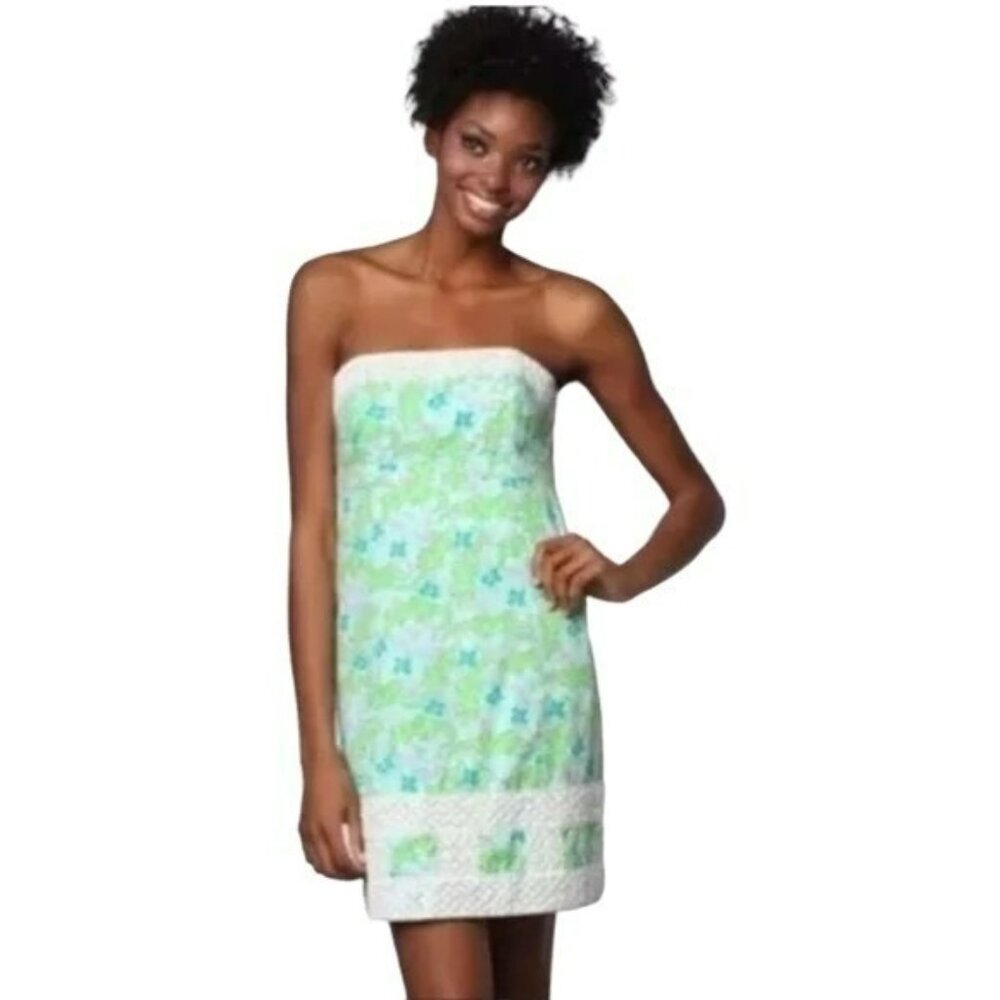 Lilly Pulitzer Womens Blue Bowen Alligator Print Alberta Lace Strapless Dress 0